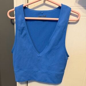 Bright Blue Ribbed V-Neck Crop Tank
